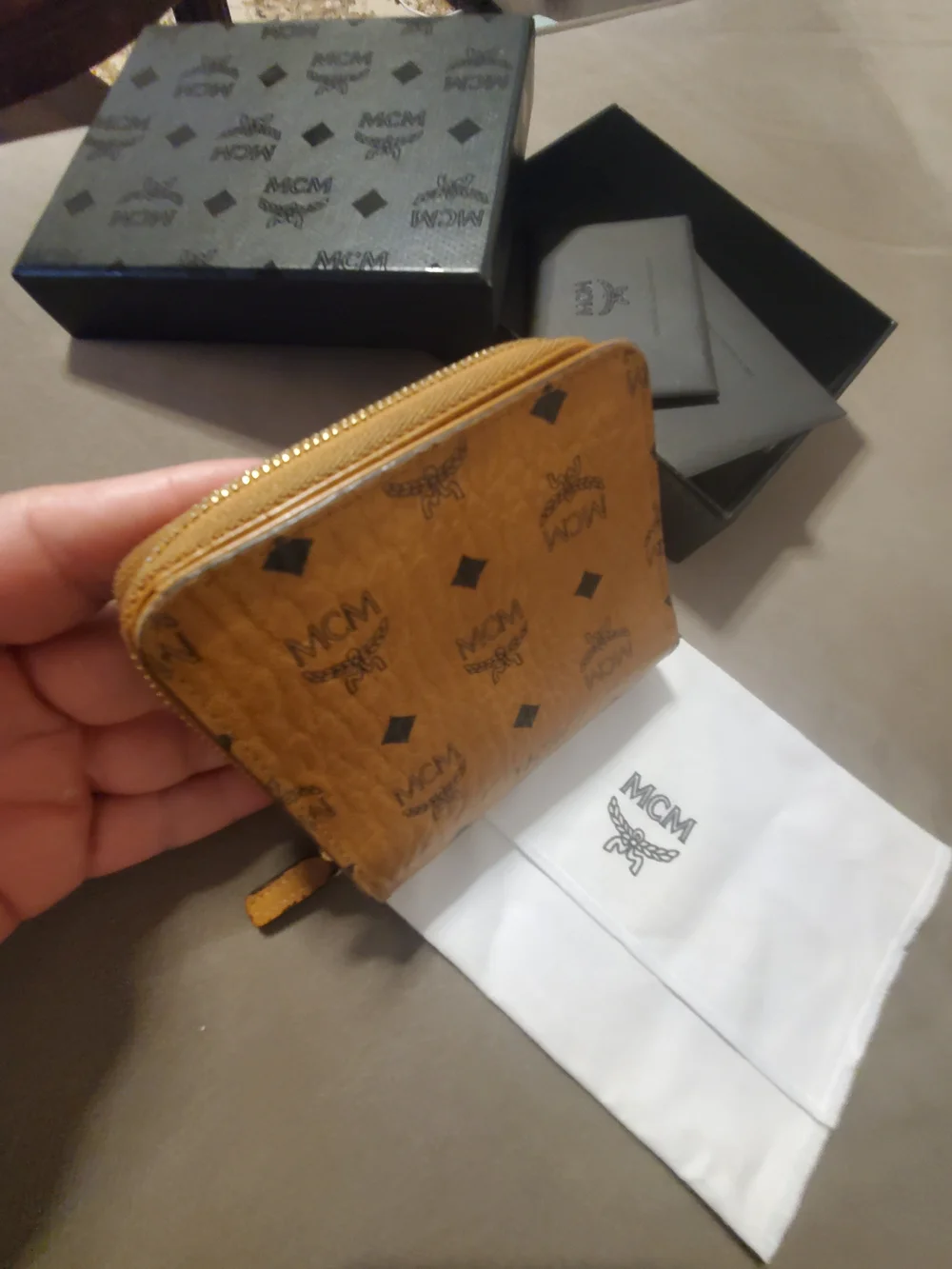 MCM Cognac Visetos Zip Wallet Womens Bifold